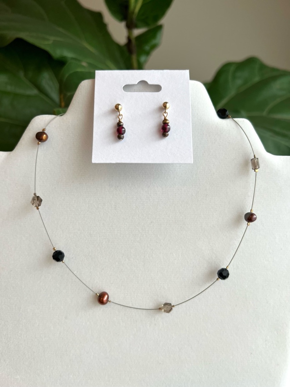 Vintage Bead & Dyed Pearl Station Necklace and Drop Earrings, 2PC Set